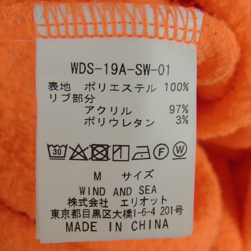 WIND AND SEA ウィンダンシー 19AW WDS-19A-SW-01 刺繍 スウェット トレーナー 中国製 オレンジ系 蛍光色 M【中古】