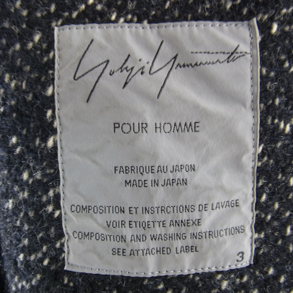 Yohji Yamamoto POUR HOMME ヨウジヤマモトプールオム 04AW HJ-O21-127 レザーパイピング ウール マオカラー スナップ コート グレー系 3【中古】