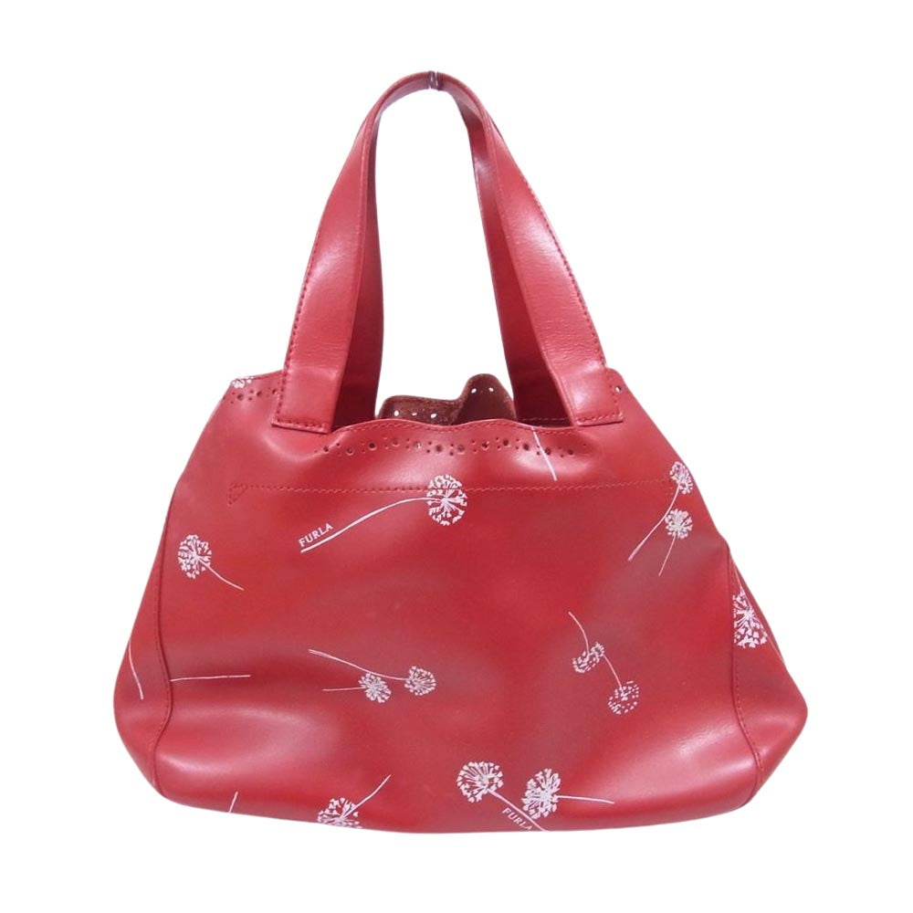 Furla フルラ 花柄 タンポポ ハンドバッグ トートバッグ レッド系【中古】
