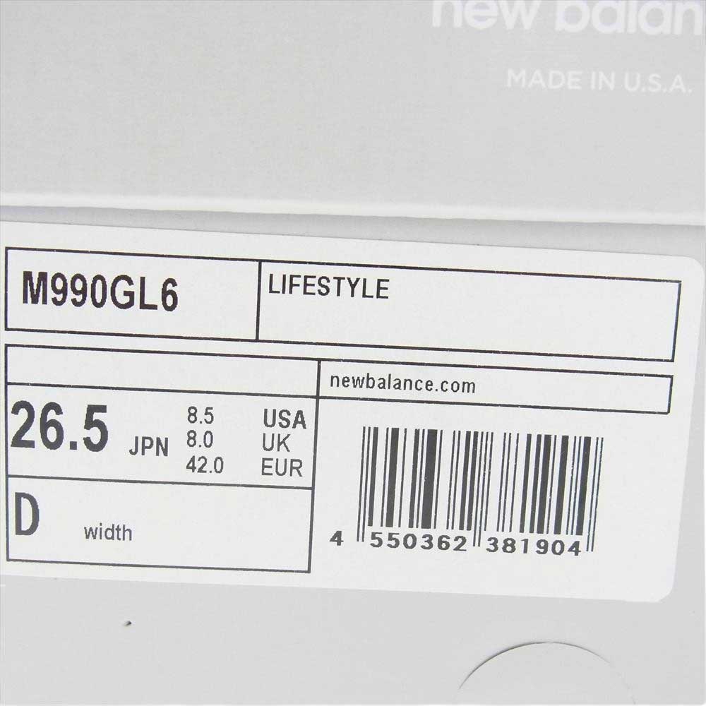 NEW BALANCE ニューバランス M990GL6 USA製 996V6 ピッグスキンスエード シンセティックレザー メッシュ ローカット スニーカー グレー系 ホワイト系 26.5ｃｍ【新古品】【未使用】【中古】