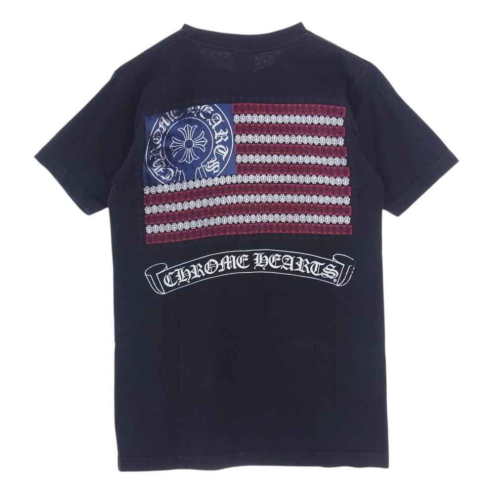 CHROME HEARTS クロムハーツ（原本無） 国内正規品 American Flag Tee 星条旗 フラッグ バックプリント ポケット Tシャツ 半袖 ブラック系 S【中古】