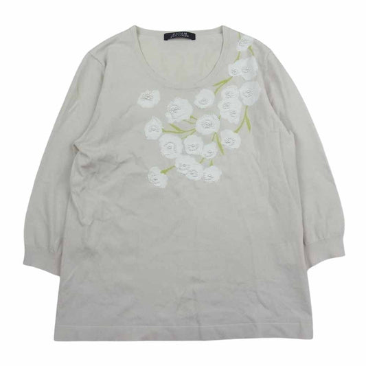 マダム ジョコンダ フラワー プリント ビーズ 長袖 ニット オフホワイト系 38【中古】