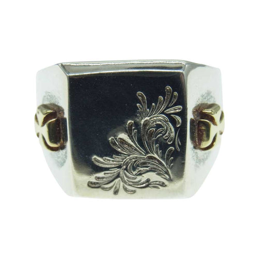 TARO WASHIMI ワシミタロウ 鷲見太郎 TRAVIS WALKER トラヴィスワーカー Canvas Ring 18K Outlow Cross×2 w/arabesque 印台 キャンバス アラベスク リング シルバー系 21号【中古】