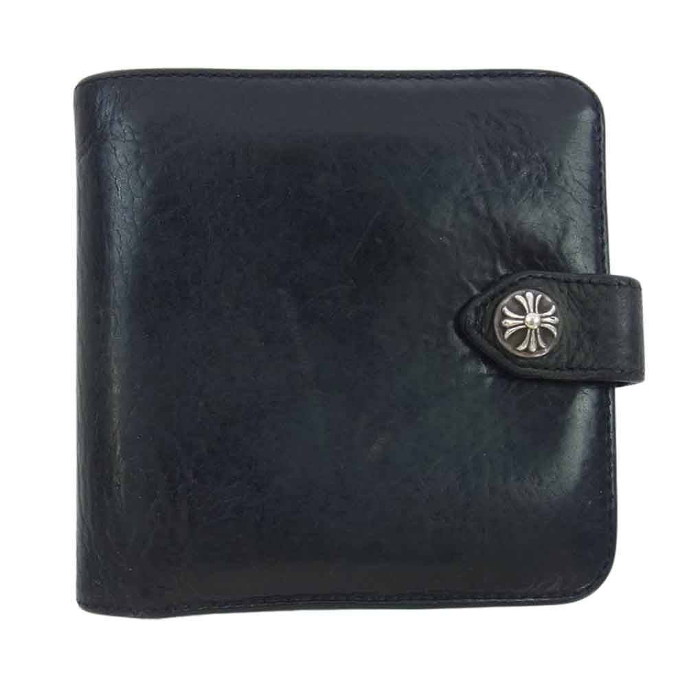 CHROME HEARTS クロムハーツ（原本無） SQ BTN BILL スクエア ボタン ビル フラップ ボタン レザー ウォレット 二つ折り財布 ブラック系【中古】