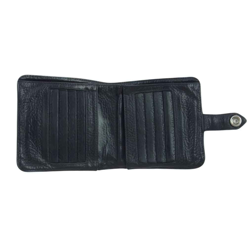 CHROME HEARTS クロムハーツ（原本無） SQ BTN BILL スクエア ボタン ビル フラップ ボタン レザー ウォレット 二つ折り財布 ブラック系【中古】