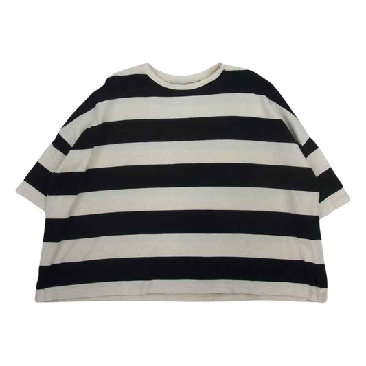 ガーゼ リネン ボーダー ボトルネック 七分袖 カットソー ブラック系 ホワイト系【中古】