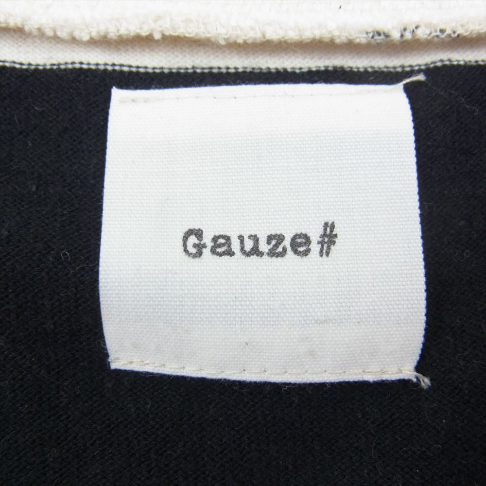 ガーゼ リネン ボーダー ボトルネック 七分袖 カットソー ブラック系 ホワイト系【中古】
