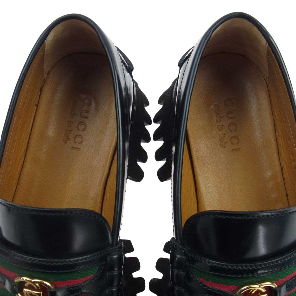 GUCCI グッチ 669819 GG ダブルG シェリーライン ラバーソール レザー ローファー シューズ ブラック系 8【中古】