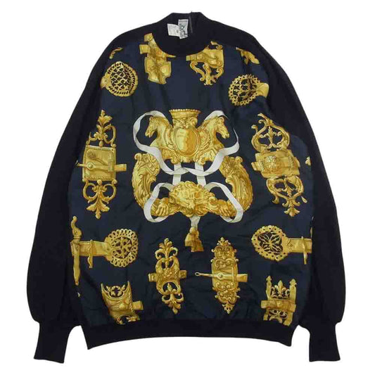 HERMES エルメス バックジップ シルク スカーフ 切替 ニット ブラック系 ダークネイビー系 38【中古】