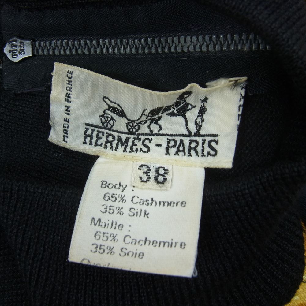 HERMES エルメス バックジップ シルク スカーフ 切替 ニット ブラック系 ダークネイビー系 38【中古】