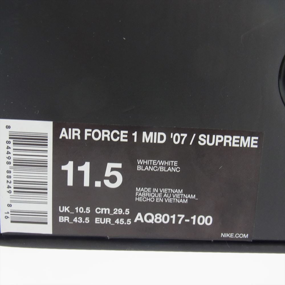 Supreme シュプリーム 18SS AQ8017-10 × NIKE ナイキ AIR FORCE 1 MID 07 エアフォース ミッド スニーカー ホワイト系 29.5cm【極上美品】【中古】