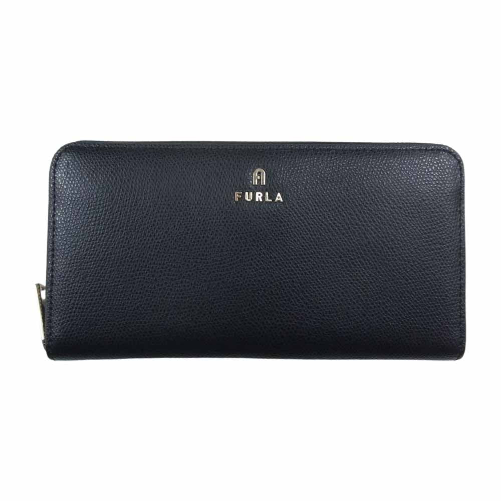 Furla フルラ WP00322  カメリア ロゴ レザー ラウンドジップ ウォレット 長財布 ブラック系【中古】