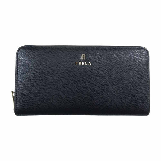 Furla フルラ WP00322  カメリア ロゴ レザー ラウンドジップ ウォレット 長財布 ブラック系【中古】
