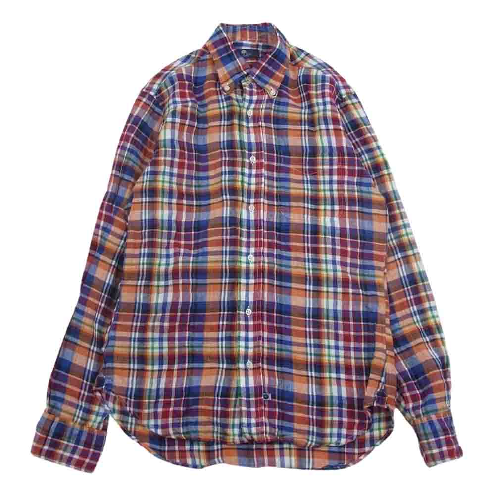 アイクベーハー  USA製 リネン チェック ボタンダウン シャツ マルチカラー系【中古】