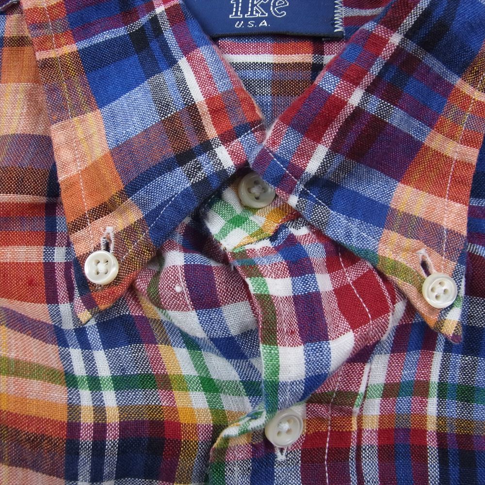 アイクベーハー  USA製 リネン チェック ボタンダウン シャツ マルチカラー系【中古】