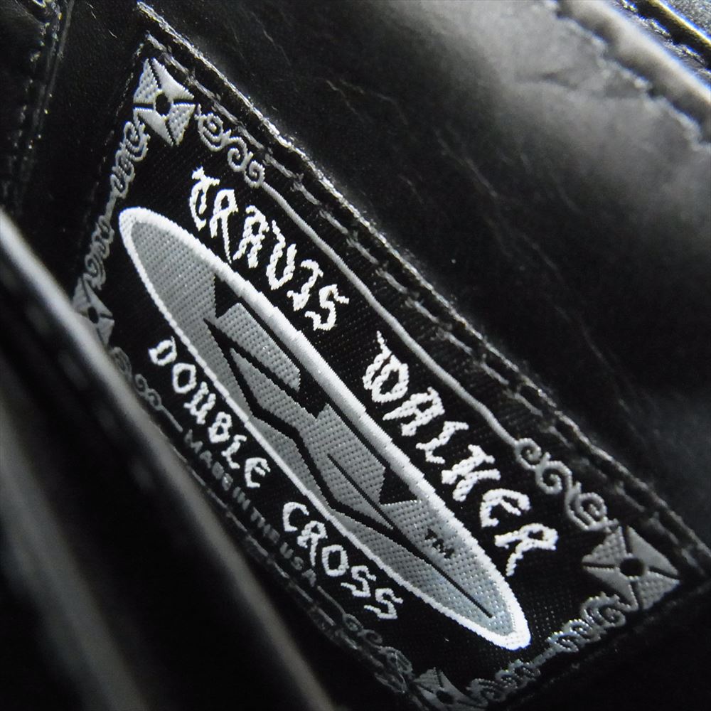 TRAVIS WALKER トラヴィスワーカー TWプレート付き クロスコンチョボタン フラップ ロングウォレット 長財布 ブラック系【中古】
