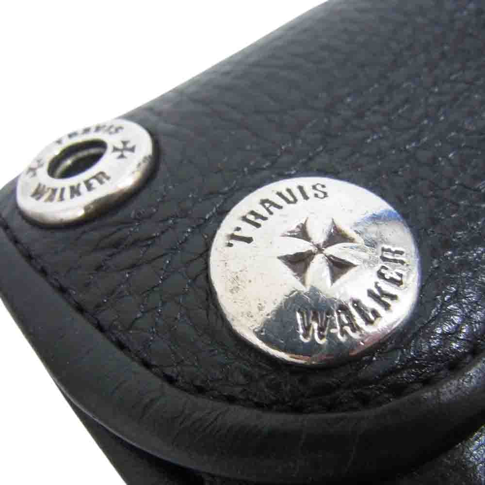TRAVIS WALKER トラヴィスワーカー TWプレート付き クロスコンチョボタン フラップ ロングウォレット 長財布 ブラック系【中古】
