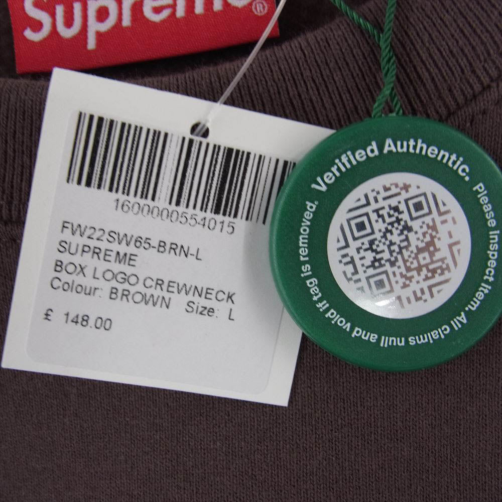 Supreme シュプリーム 22AW  Box Logo Crewneck クルーネック スウェット ブラウン系 L【美品】【中古】