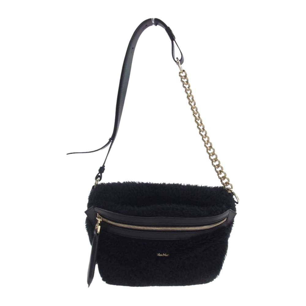 MAX MARA マックスマーラ K8063P テディベア チェーンベルト ボア ショルダー バッグ ブラック系【中古】