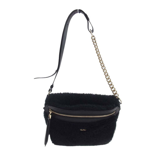 MAX MARA マックスマーラ K8063P テディベア チェーンベルト ボア ショルダー バッグ ブラック系【中古】