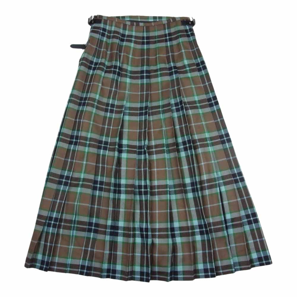タラ ミルズ × LOCHCARRON ロキャロン 英国製 チェック ロング プリーツ巻 スカート ブラウン系 グリーン系 38【中古】