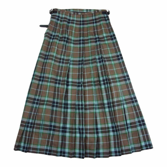 タラ ミルズ × LOCHCARRON ロキャロン 英国製 チェック ロング プリーツ巻 スカート ブラウン系 グリーン系 38【中古】