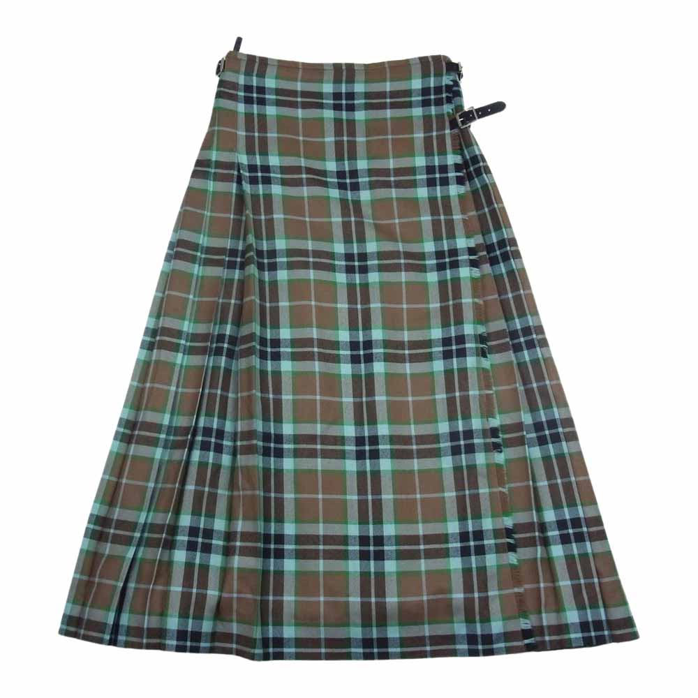 タラ ミルズ × LOCHCARRON ロキャロン 英国製 チェック ロング プリーツ巻 スカート ブラウン系 グリーン系 38【中古】