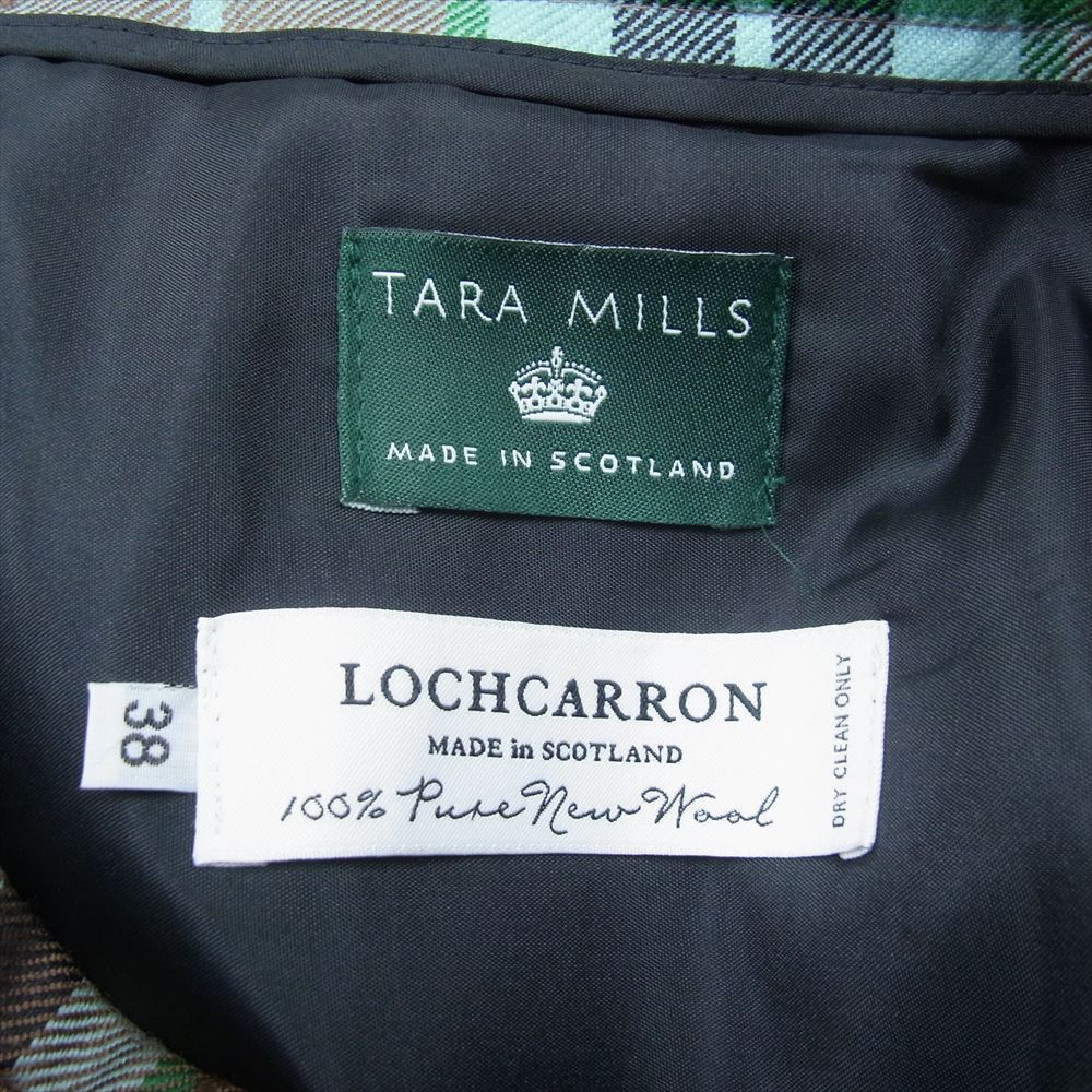 タラ ミルズ × LOCHCARRON ロキャロン 英国製 チェック ロング プリーツ巻 スカート ブラウン系 グリーン系 38【中古】