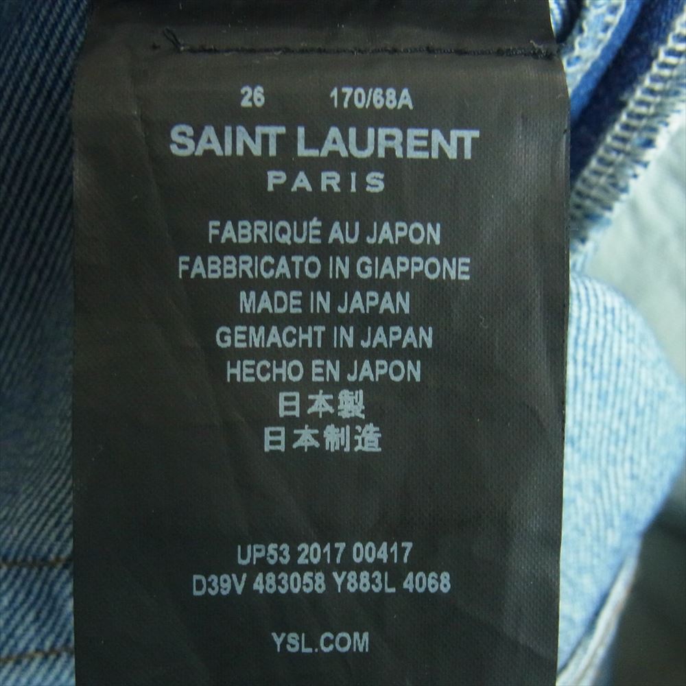 SAINT LAURENT サンローラン 483058 Y883L 国内正規品 バックロゴ刺繍 スキニー デニム パンツ インディゴブルー系 26【中古】