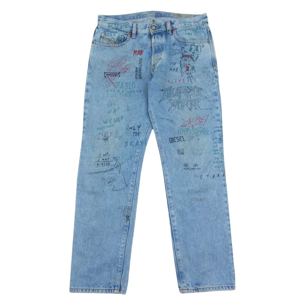 DIESEL ディーゼル MHARKY グラフィック プリントスキニー デニム パンツ インディゴブルー系 30×30【中古】