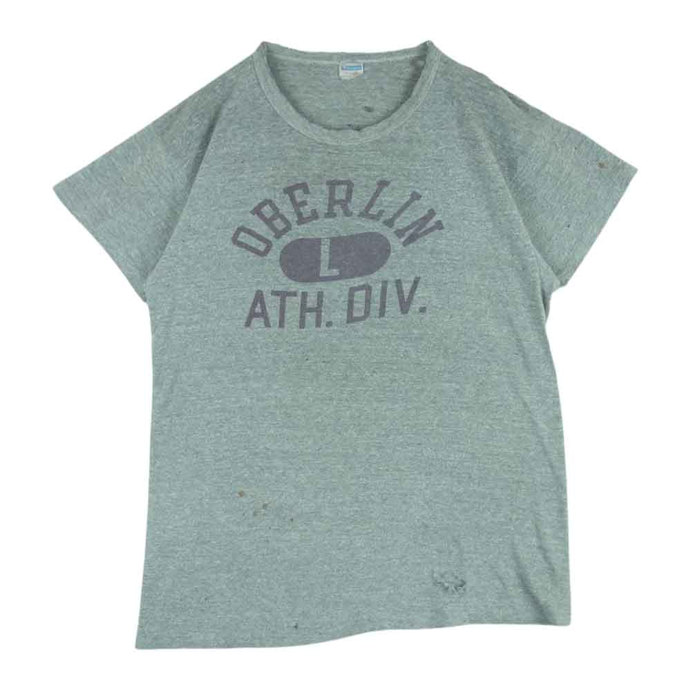 Champion チャンピオン 70s 80s バータグ中期 OBERLIN 半袖 Tシャツ コットン レーヨン アメリカ製 グレー系 L【中古】