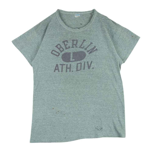 Champion チャンピオン 70s 80s バータグ中期 OBERLIN 半袖 Tシャツ コットン レーヨン アメリカ製 グレー系 L【中古】
