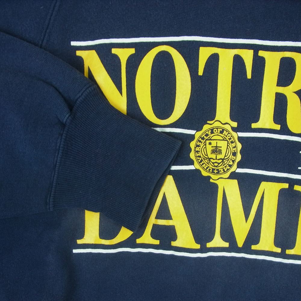 Champion チャンピオン 90s ヴィンテージ 刺繍タグ NOTREDAME ハイネック ポケット付き リバースウィーブ スウェット トレーナー ネイビー系 L【中古】