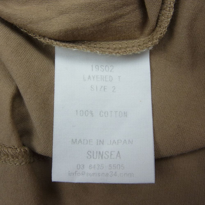 SUNSEA サンシー 19SS 19S02 レイヤード サイドスリット クルーネック 半袖 Tシャツ ベージュ系 2【中古】