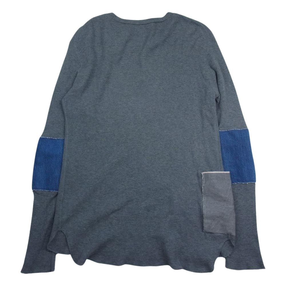 SUNSEA サンシー デニムエルボーパッチ ワッフル 長袖 Tシャツ グレー系 2【中古】