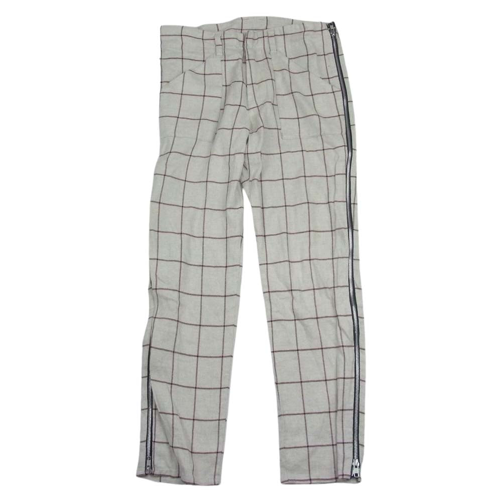 SUNSEA サンシー サイドジップ 切替 チェック パンツ ベージュ系【中古】