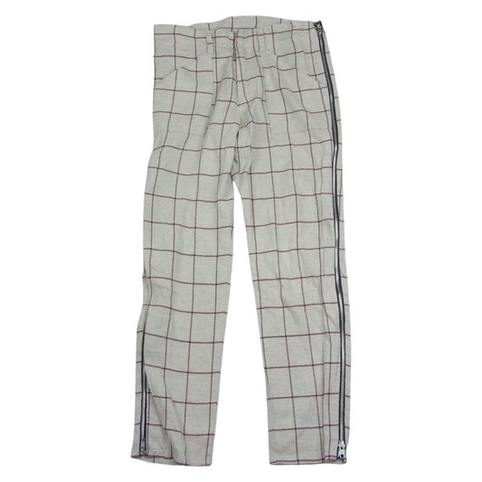 SUNSEA サンシー サイドジップ 切替 チェック パンツ ベージュ系【中古】