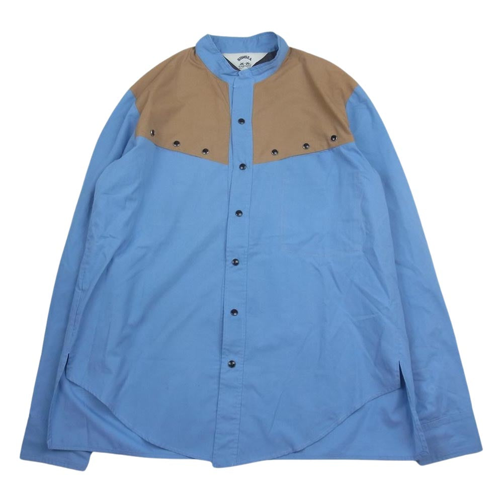 SUNSEA サンシー 18AW 18A24 Vincents Shirt ノーカラー バンドカラー 長袖 シャツ ブルー ブルー系 2【中古】