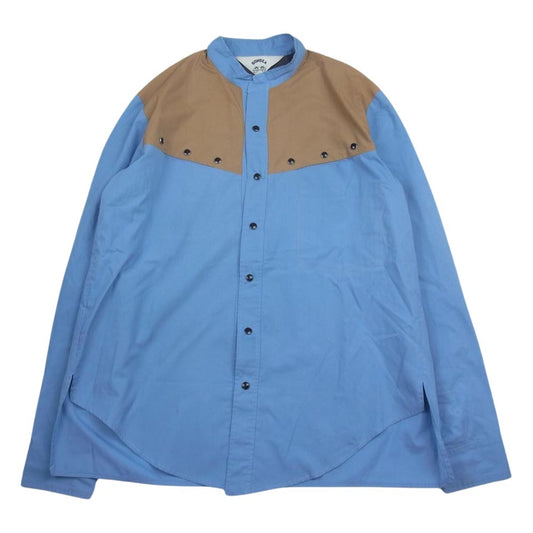 SUNSEA サンシー 18AW 18A24 Vincents Shirt ノーカラー バンドカラー 長袖 シャツ ブルー ブルー系 2【中古】