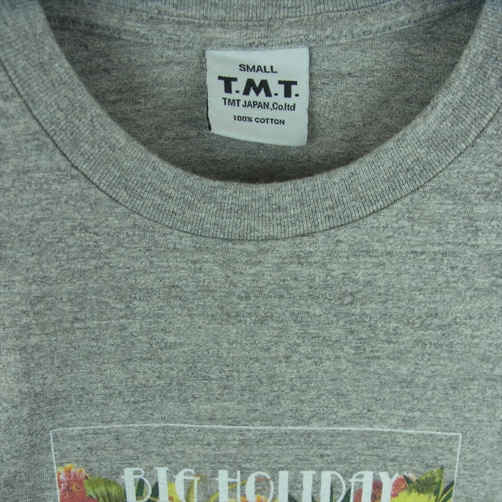 TMT ティーエムティー フラワー ロゴ プリント 半袖 Tシャツ コットン 日本製 グレー系 S【新古品】【未使用】【中古】