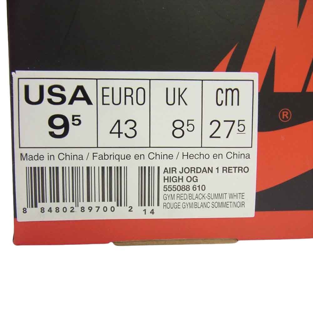 NIKE ナイキ 555088-610 Air Jordan 1 Retro High OG Bred Toe エアジョーダン レトロ ハイ ブレッド トゥ ホワイト系 レッド系 US9.5【中古】