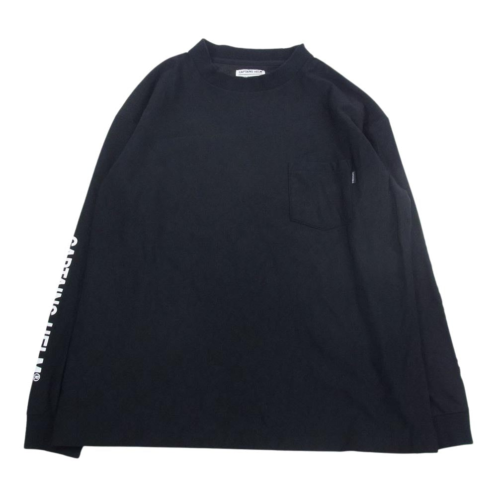キャプテンズヘルム 袖プリント ストレッチ クルーネック長袖 スウェット ブラック系 L【中古】
