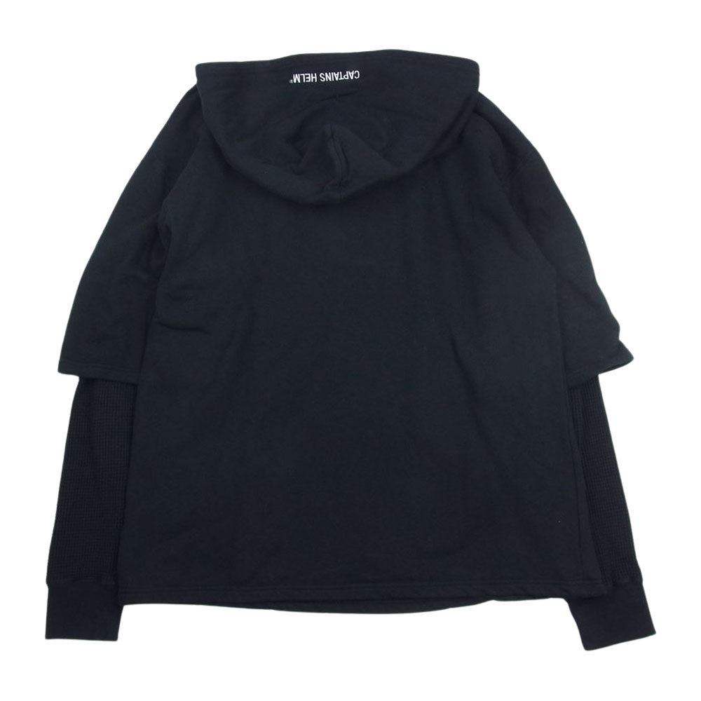 キャプテンズヘルム LAYERED HOODIE サーマル レイヤード プルオーバー パーカー ブラック系 L【中古】