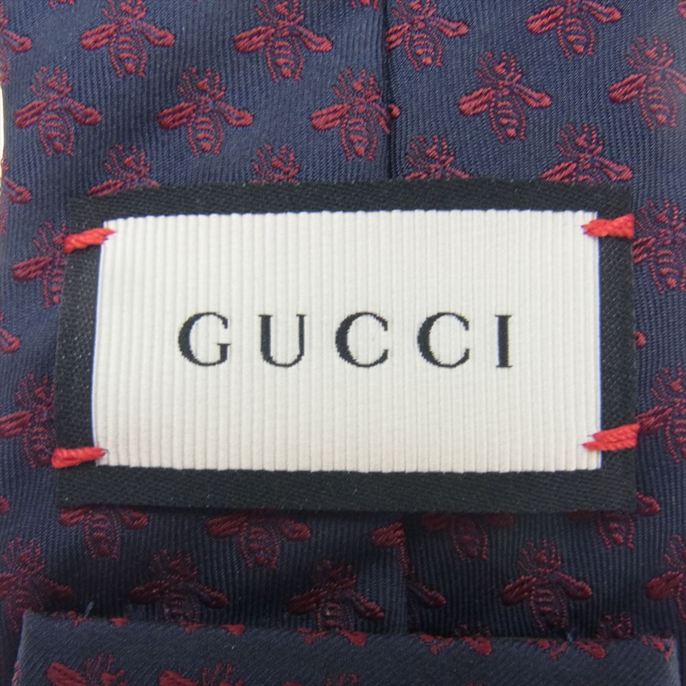 GUCCI グッチ ビー 蜂 総柄 シルク100％ ネクタイ ブラック系 レッド系【中古】