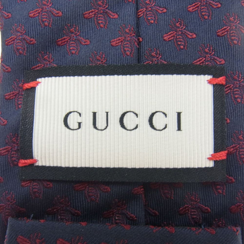 GUCCI グッチ ビー 蜂 総柄 シルク100％ ネクタイ ブラック系 レッド系【中古】