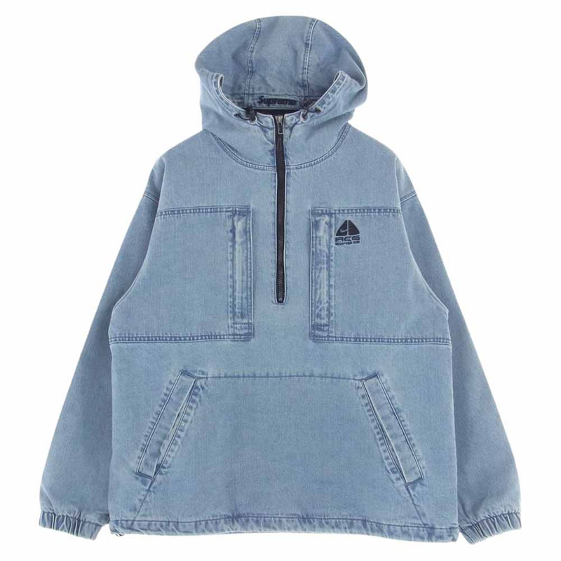 Supreme シュプリーム 22AW DN3245-469 × NIKE ACG ナイキ Denim Pullover デニム プルオーバ― ハーフジップ パーカー フーディー ライトブルー系 S【美品】【中古】