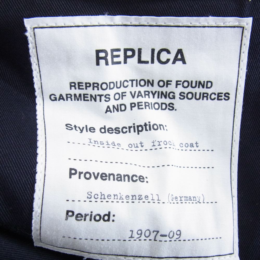 MAISON MARTIN MARGIELA メゾンマルタンマルジェラ 14SS S30AA0055 14ライン REPLICA レプリカ インサイドアウト フロック ダブル ピークドラペル コート ネイビー系 48【中古】