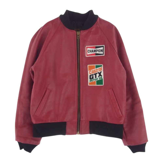 VANSON バンソン TJP CASTROL GTX ワッペン ライダース レザー ブルゾン レッド系 38【中古】