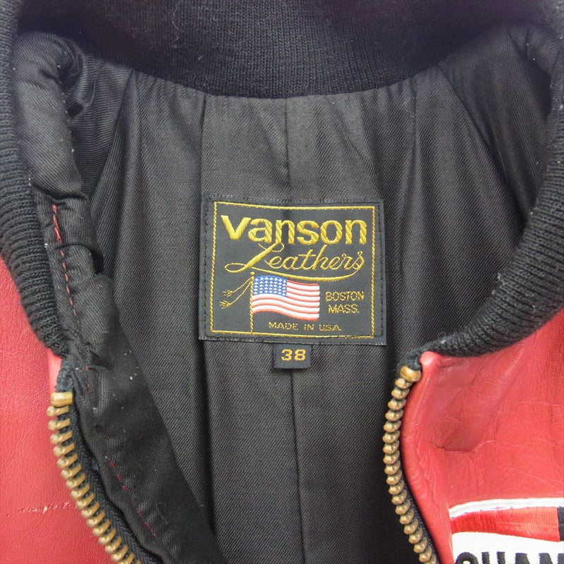 VANSON バンソン TJP CASTROL GTX ワッペン ライダース レザー ブルゾン レッド系 38【中古】