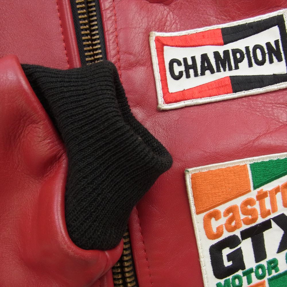 VANSON バンソン TJP CASTROL GTX ワッペン ライダース レザー ブルゾン レッド系 38【中古】